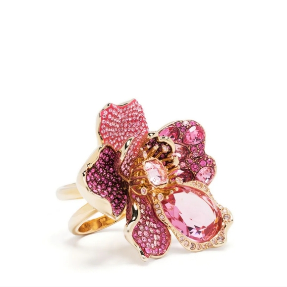 🎄RARE .Idyllia cocktail ringPavé, Flower, Pink, Gold-tone plated. 8 - Picture 7 of 13